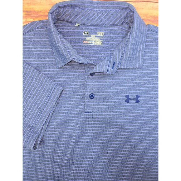 Under Armour Mens HeatGear Loose Fit Striped Polo Large Purple - Picture 4 of 7